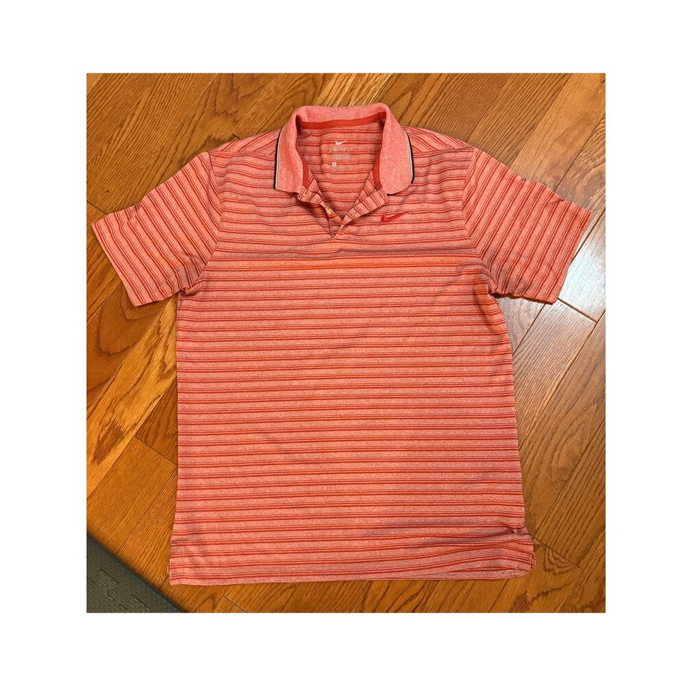 Nike Dri-FIT Golf Polo Shirt Mens Medium Orange Stripe Athletic Performance